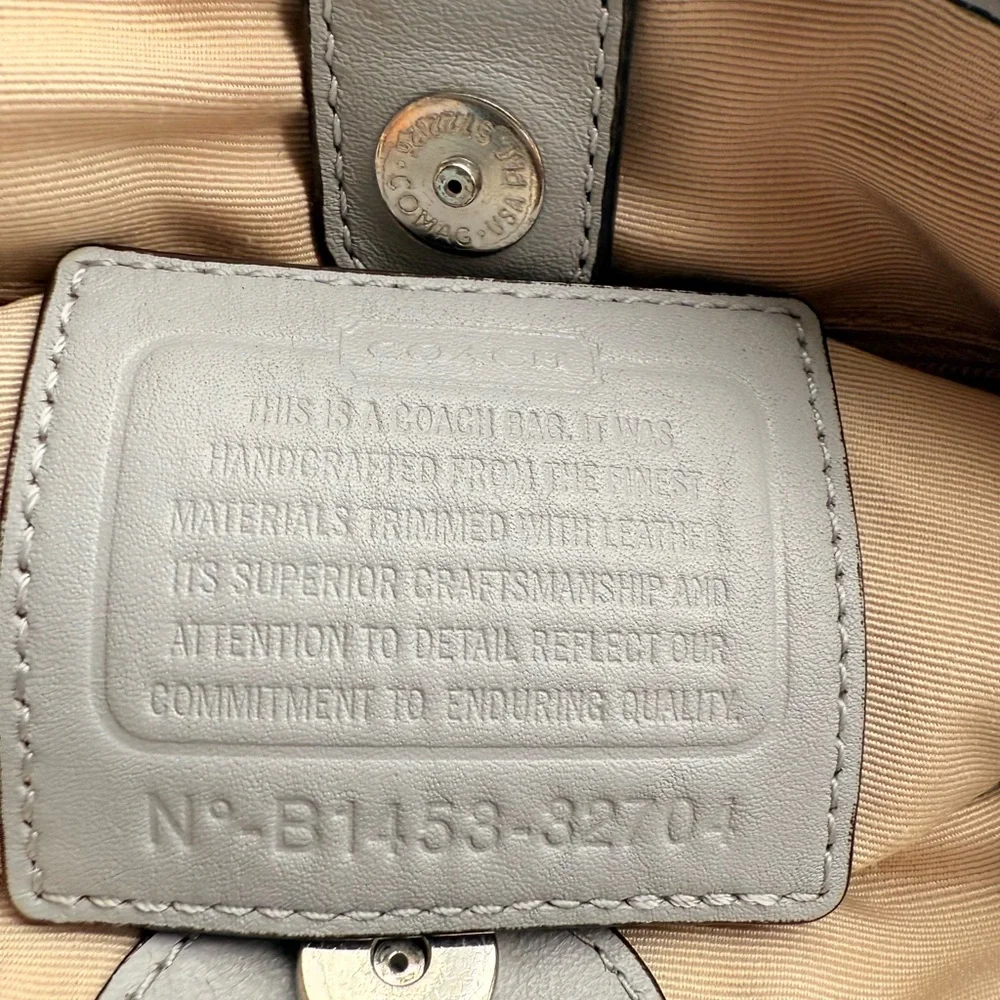 Coach Signature C Gray Leather Trim Satchel Purse Bag Shoulder Tote Handbag - Picture 7 of 15